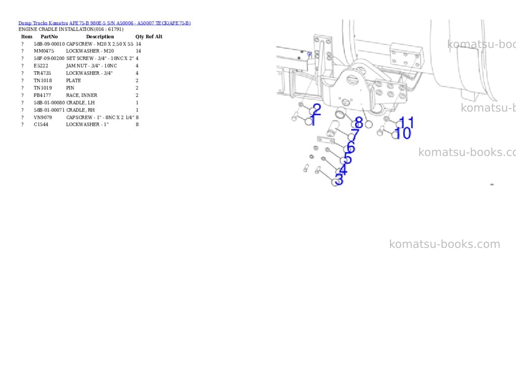 Komatsu afe75-b 980e-5 s/n a50006 - a50007 teck Parts catalog cover Page 8 Komatsu afe75-b 980e-5 s/n a50006 - a50007 teck Parts catalog cover Page 8