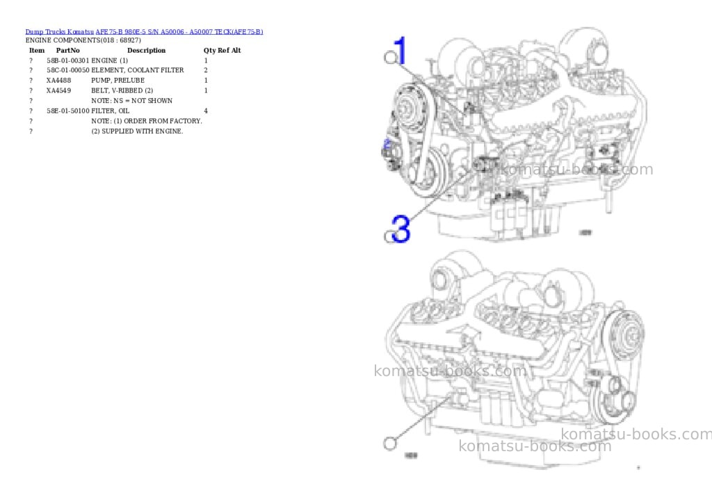 Komatsu afe75-b 980e-5 s/n a50006 - a50007 teck Parts catalog cover Page 9 Komatsu afe75-b 980e-5 s/n a50006 - a50007 teck Parts catalog cover Page 9