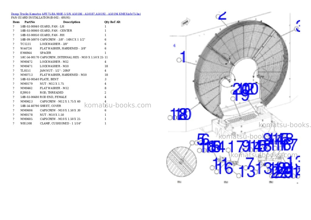 Komatsu AFE75-BA 980E-5 S/N A50186 - A50187,A50192 - A50194 KMEX Parts catalog cover