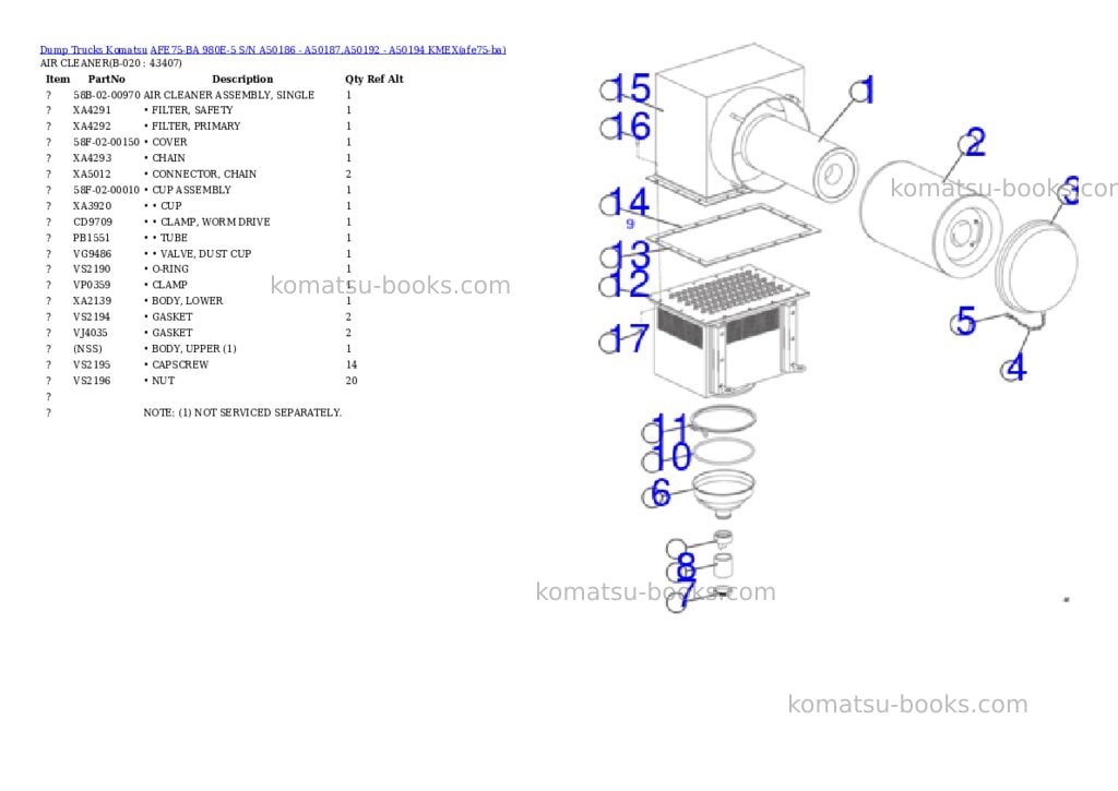 Komatsu AFE75-BA 980E-5 S/N A50186 - A50187,A50192 - A50194 KMEX Parts catalog cover Page 10