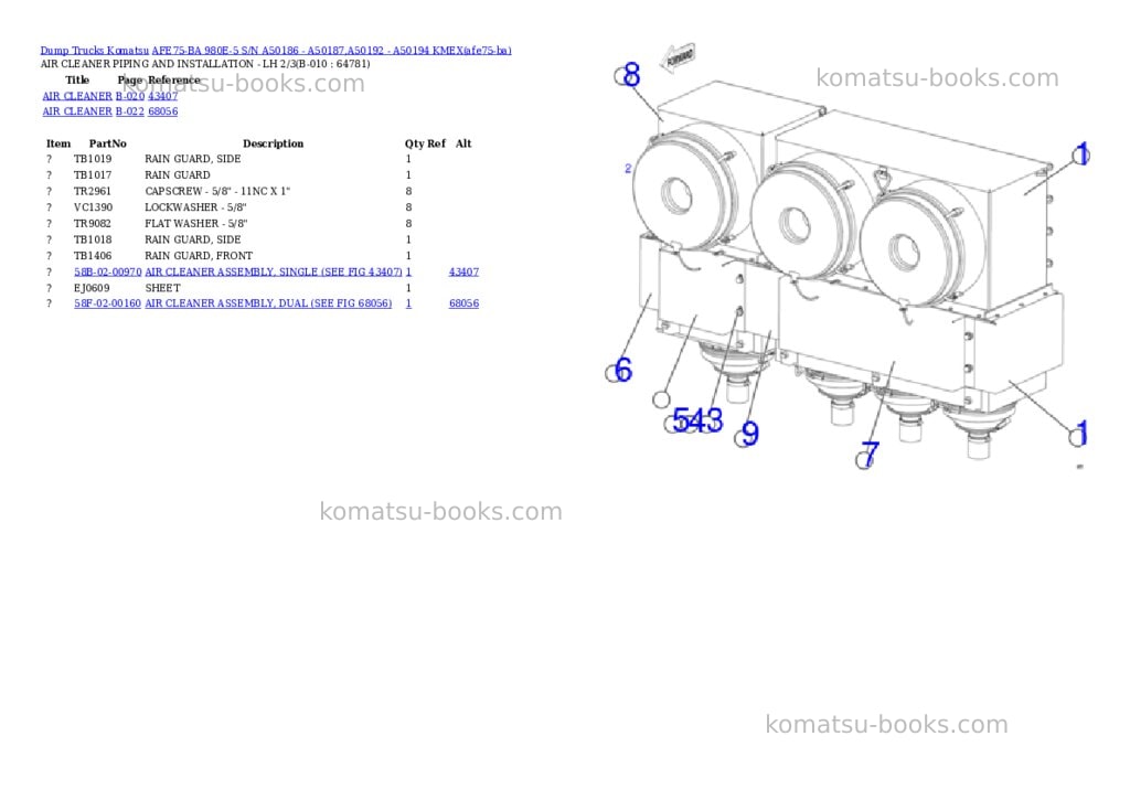 Komatsu AFE75-BA 980E-5 S/N A50186 - A50187,A50192 - A50194 KMEX Parts catalog cover Page 5