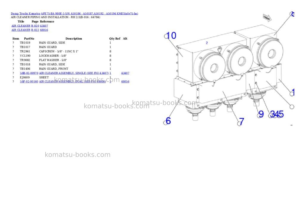 Komatsu AFE75-BA 980E-5 S/N A50186 - A50187,A50192 - A50194 KMEX Parts catalog cover Page 8