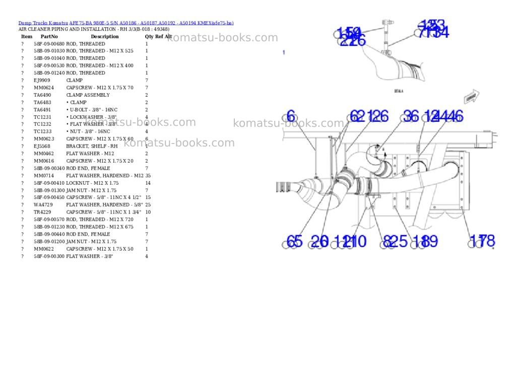Komatsu AFE75-BA 980E-5 S/N A50186 - A50187,A50192 - A50194 KMEX Parts catalog cover Page 9