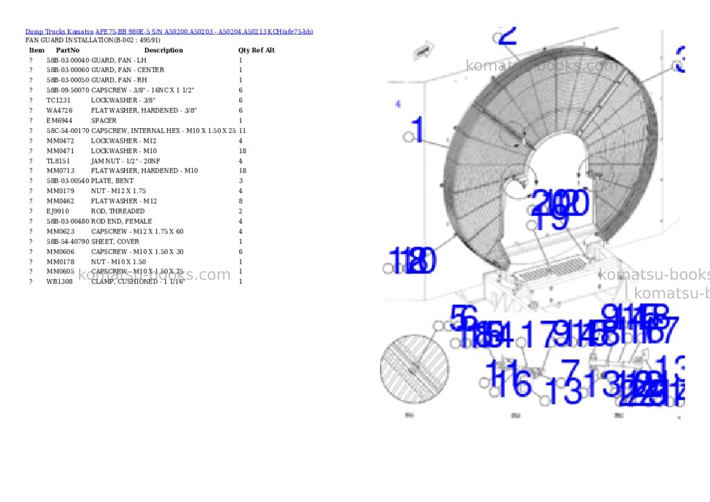 Komatsu AFE75-BB 980E-5 S/N A50200,A50203 - A50204,A50213 KCH Parts catalog cover