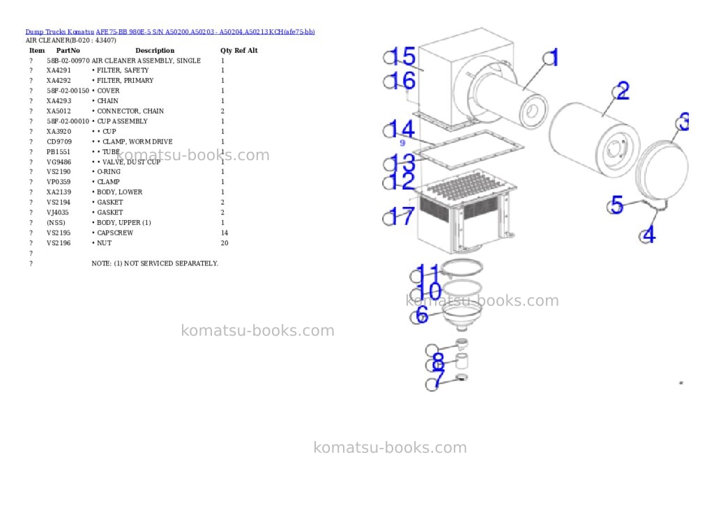 Komatsu AFE75-BB 980E-5 S/N A50200,A50203 - A50204,A50213 KCH Parts catalog cover Page 10