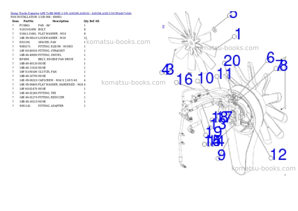 Komatsu AFE75-BB 980E-5 S/N A50200,A50203 - A50204,A50213 KCH Parts catalog cover Page 2