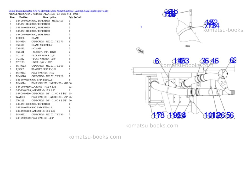 Komatsu AFE75-BB 980E-5 S/N A50200,A50203 - A50204,A50213 KCH Parts catalog cover Page 6