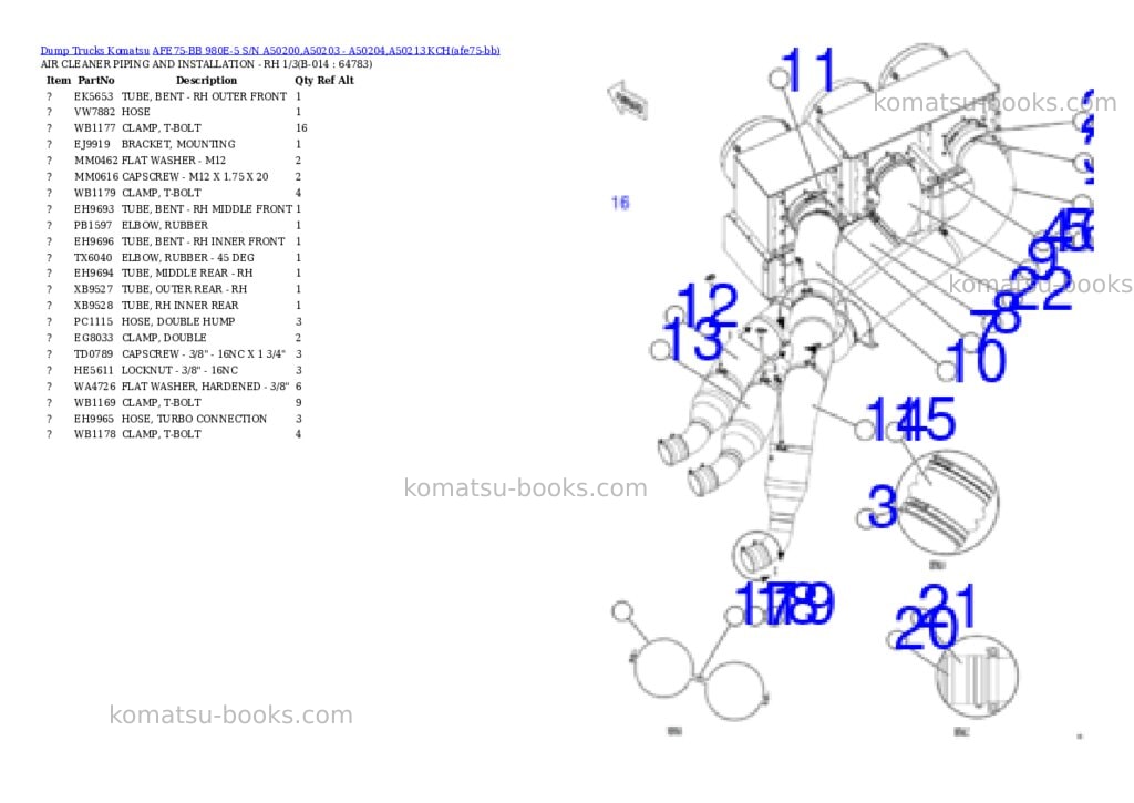 Komatsu AFE75-BB 980E-5 S/N A50200,A50203 - A50204,A50213 KCH Parts catalog cover Page 7