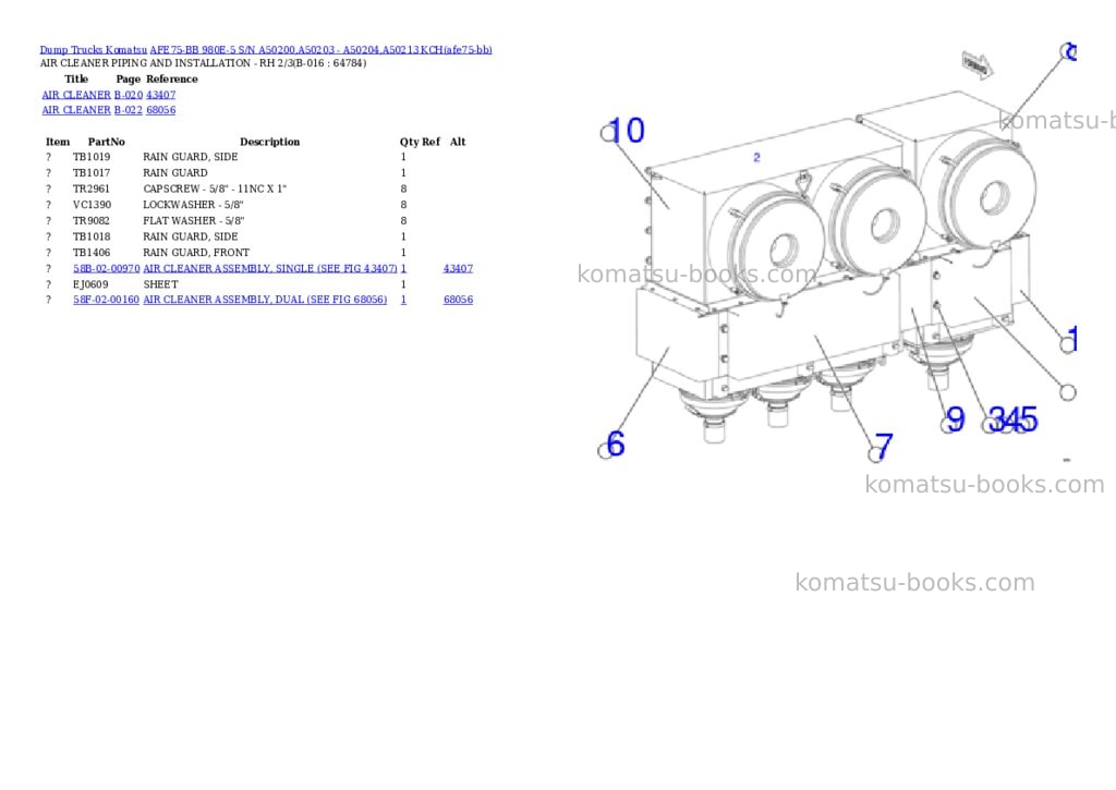 Komatsu AFE75-BB 980E-5 S/N A50200,A50203 - A50204,A50213 KCH Parts catalog cover Page 8