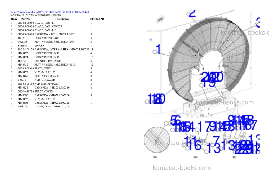 Komatsu AFE75-BC 980E-5 S/N A50221 KCH Parts catalog cover Komatsu AFE75-BC 980E-5 S/N A50221 KCH Parts catalog cover