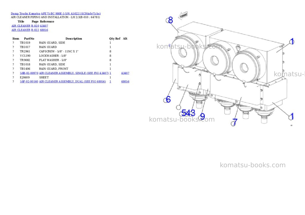 Komatsu AFE75-BC 980E-5 S/N A50221 KCH Parts catalog cover Page 5 Komatsu AFE75-BC 980E-5 S/N A50221 KCH Parts catalog cover Page 5