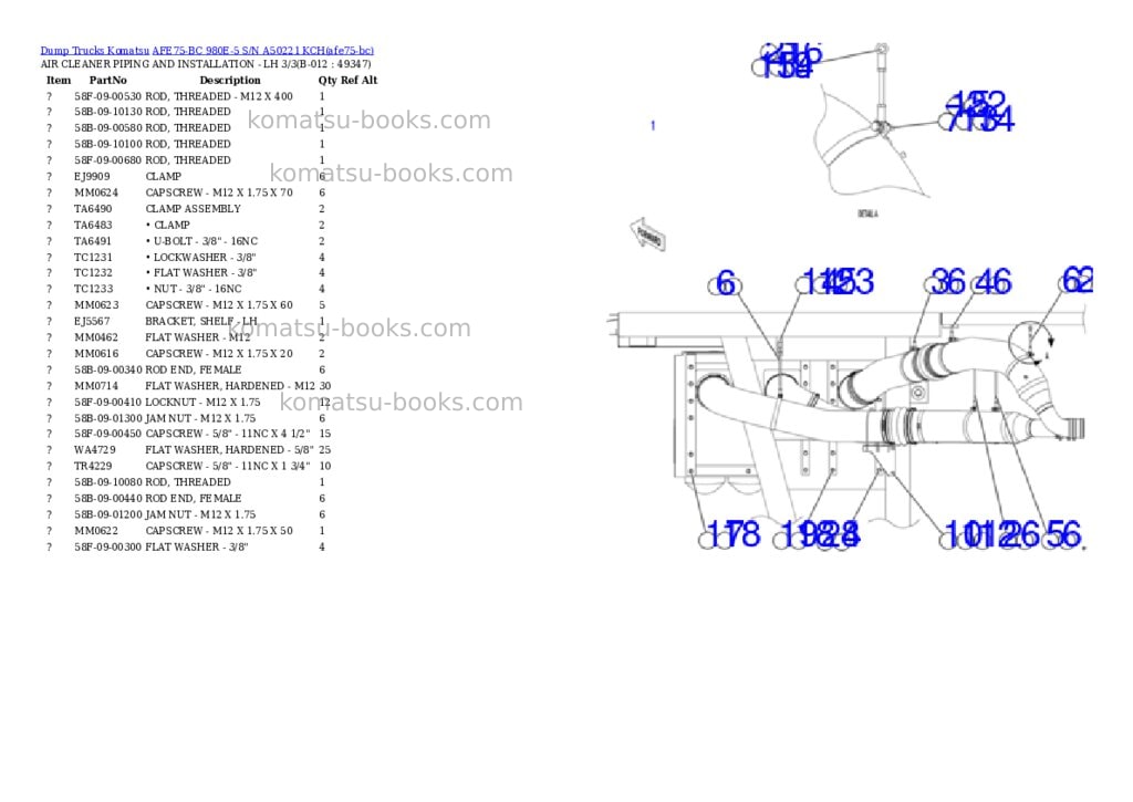 Komatsu AFE75-BC 980E-5 S/N A50221 KCH Parts catalog cover Page 6 Komatsu AFE75-BC 980E-5 S/N A50221 KCH Parts catalog cover Page 6