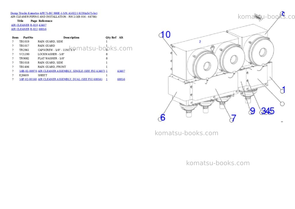 Komatsu AFE75-BC 980E-5 S/N A50221 KCH Parts catalog cover Page 8 Komatsu AFE75-BC 980E-5 S/N A50221 KCH Parts catalog cover Page 8