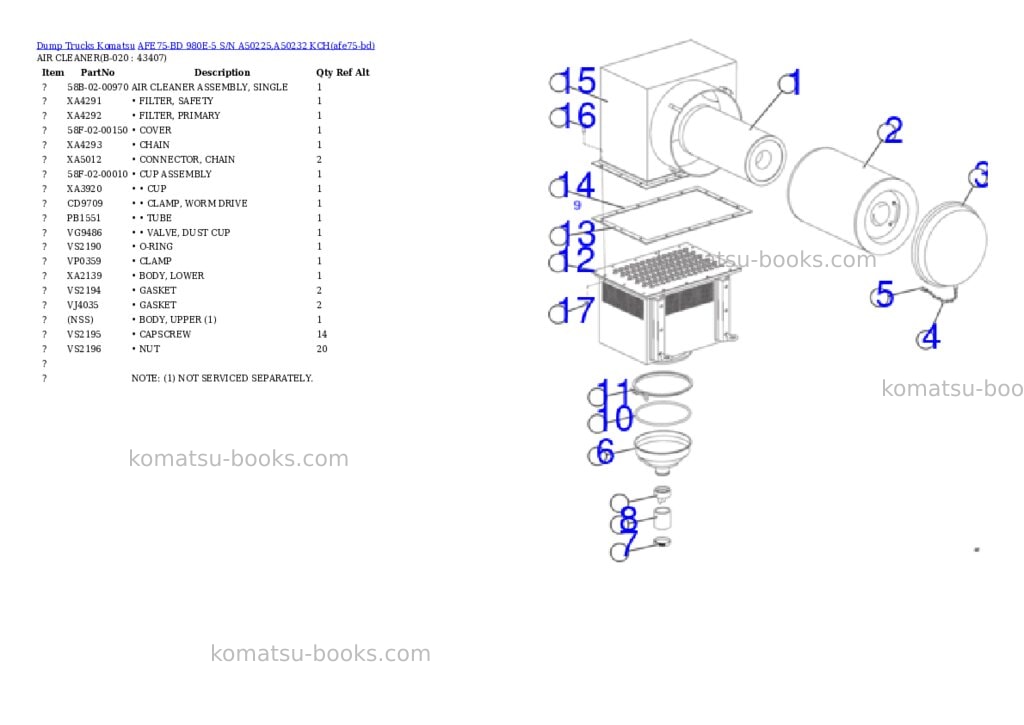Komatsu AFE75-BD 980E-5 S/N A50225,A50232 KCH Parts catalog cover Page 10