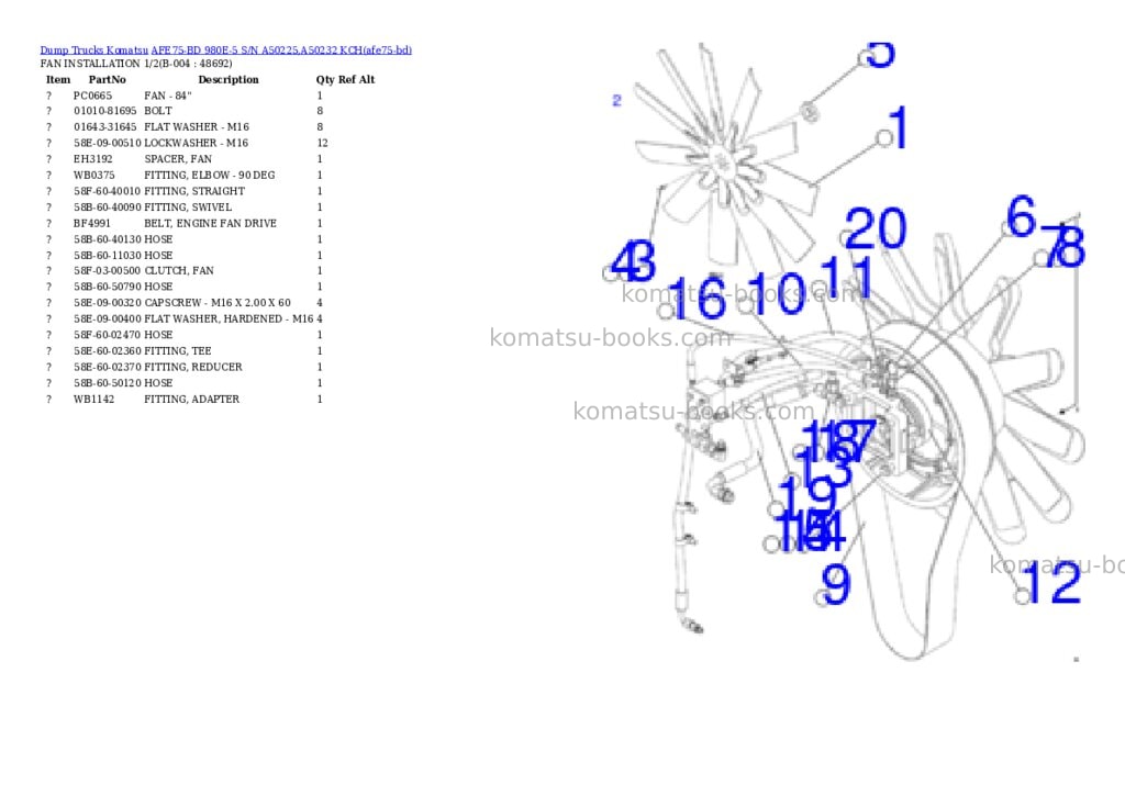 Komatsu AFE75-BD 980E-5 S/N A50225,A50232 KCH Parts catalog cover Page 2