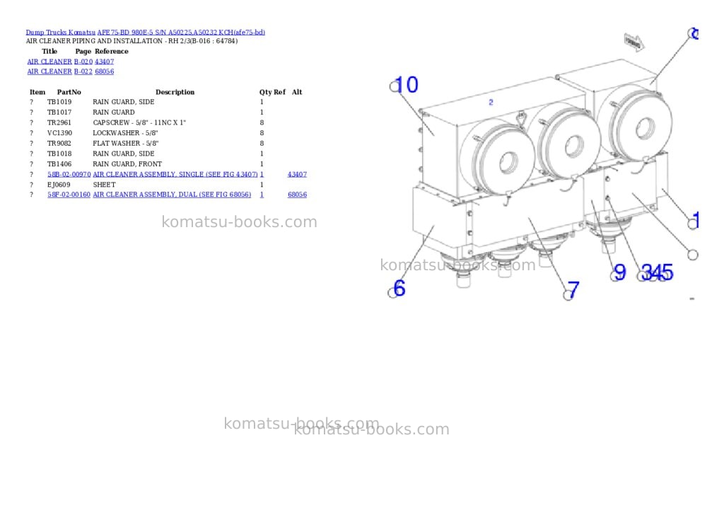 Komatsu AFE75-BD 980E-5 S/N A50225,A50232 KCH Parts catalog cover Page 8