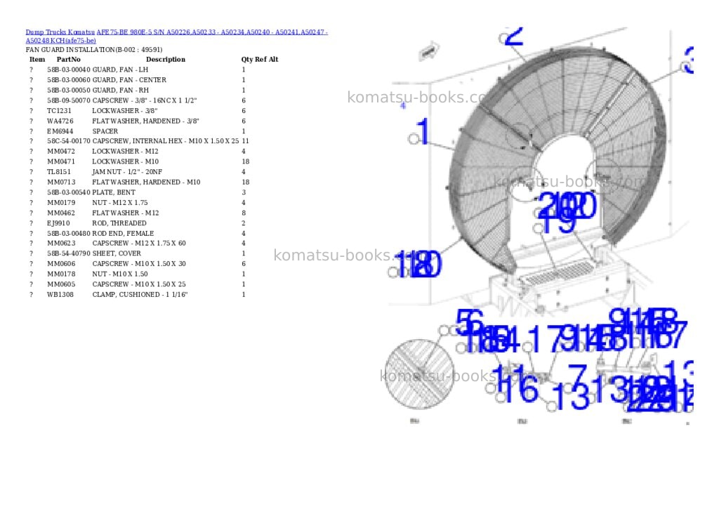 Komatsu AFE75-BE 980E-5 S/N A50226,A50233 - A50234,A50240 - A50241,A50247 - A50248 KCH Parts catalog cover