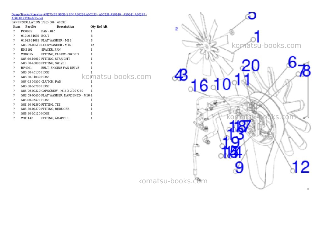 Komatsu AFE75-BE 980E-5 S/N A50226,A50233 - A50234,A50240 - A50241,A50247 - A50248 KCH Parts catalog cover Page 2