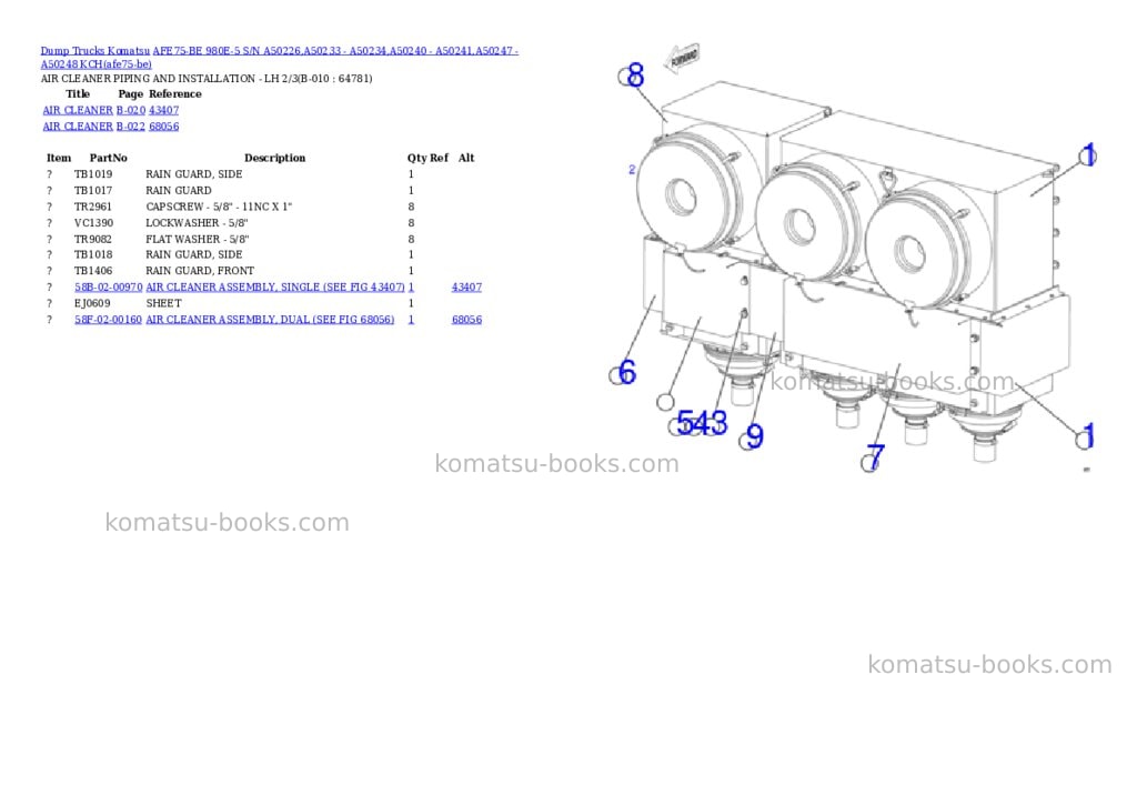 Komatsu AFE75-BE 980E-5 S/N A50226,A50233 - A50234,A50240 - A50241,A50247 - A50248 KCH Parts catalog cover Page 5