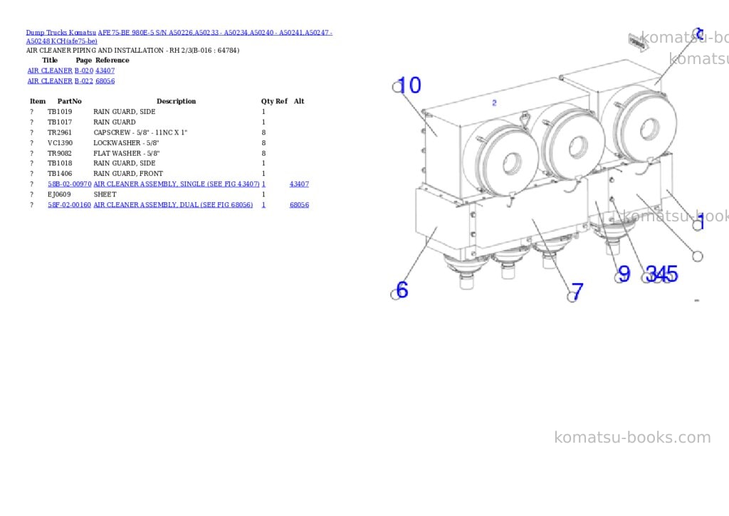 Komatsu AFE75-BE 980E-5 S/N A50226,A50233 - A50234,A50240 - A50241,A50247 - A50248 KCH Parts catalog cover Page 8
