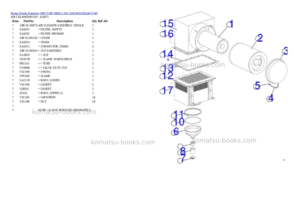 Komatsu AFE75-BF 980E-5 S/N A50249 KCH Parts catalog cover Page 10 Komatsu AFE75-BF 980E-5 S/N A50249 KCH Parts catalog cover Page 10