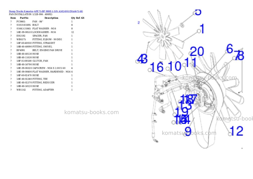 Komatsu AFE75-BF 980E-5 S/N A50249 KCH Parts catalog cover Page 2 Komatsu AFE75-BF 980E-5 S/N A50249 KCH Parts catalog cover Page 2