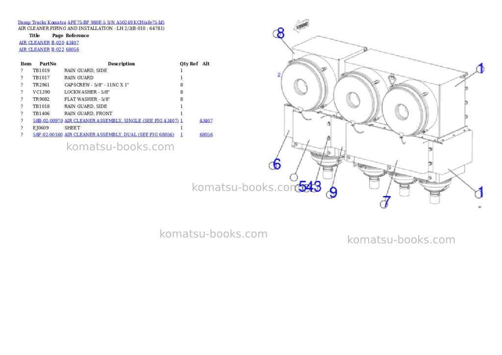 Komatsu AFE75-BF 980E-5 S/N A50249 KCH Parts catalog cover Page 5 Komatsu AFE75-BF 980E-5 S/N A50249 KCH Parts catalog cover Page 5