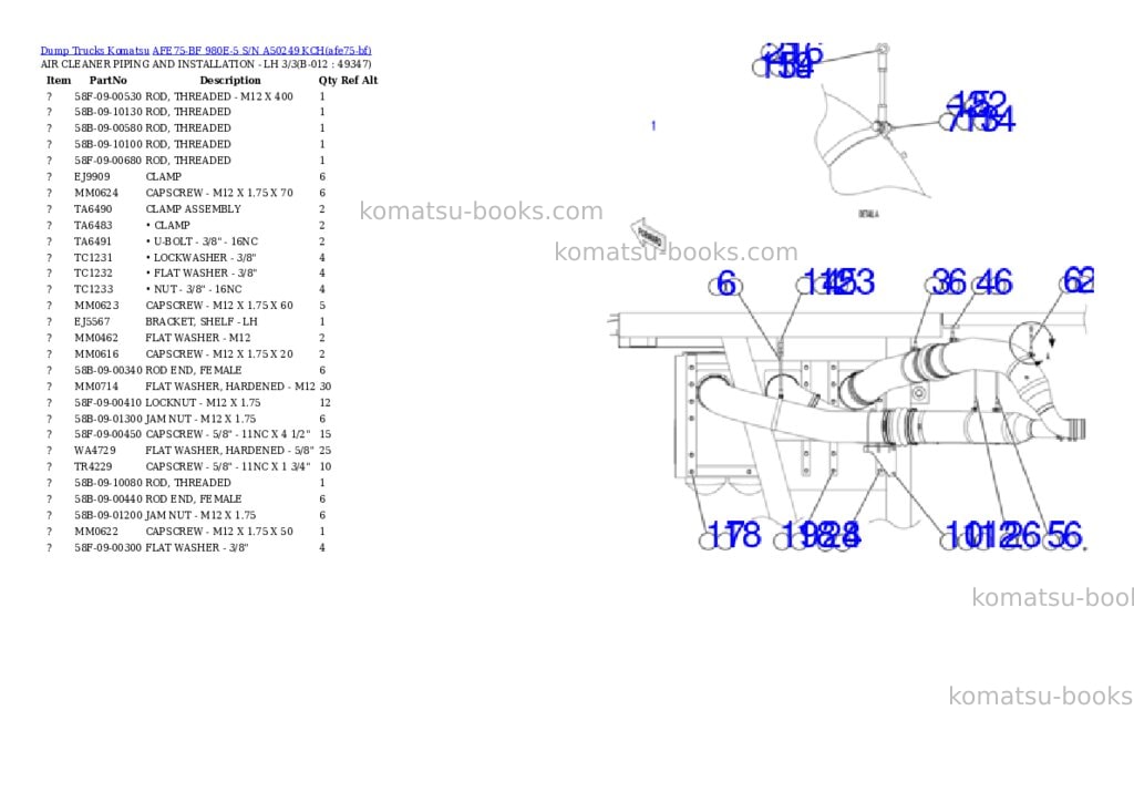 Komatsu AFE75-BF 980E-5 S/N A50249 KCH Parts catalog cover Page 6 Komatsu AFE75-BF 980E-5 S/N A50249 KCH Parts catalog cover Page 6