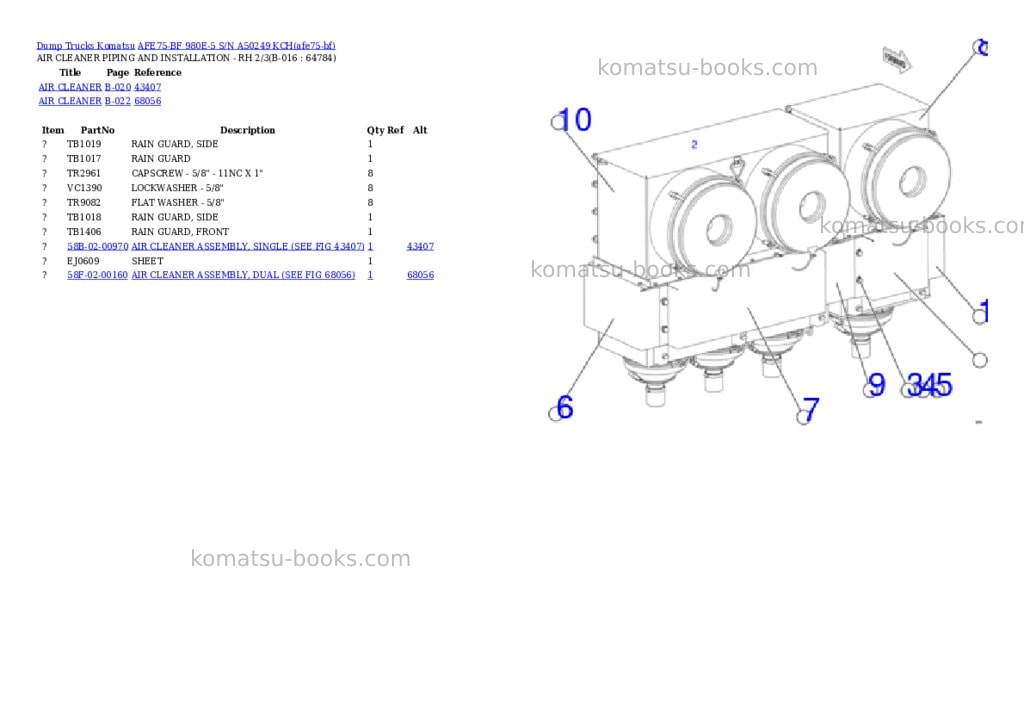 Komatsu AFE75-BF 980E-5 S/N A50249 KCH Parts catalog cover Page 8 Komatsu AFE75-BF 980E-5 S/N A50249 KCH Parts catalog cover Page 8