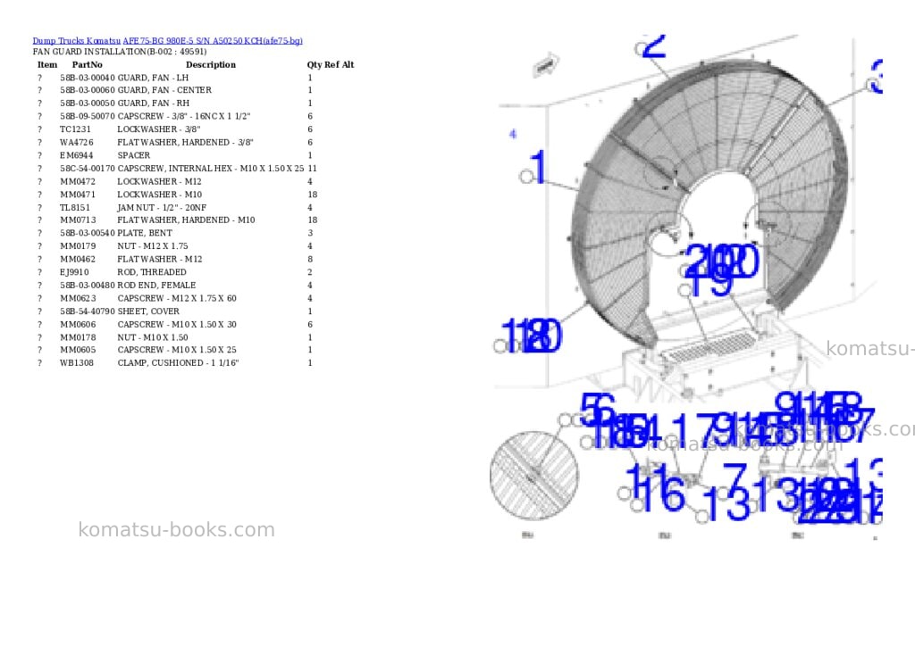 Komatsu AFE75-BG 980E-5 S/N A50250 KCH Parts catalog cover Komatsu AFE75-BG 980E-5 S/N A50250 KCH Parts catalog cover