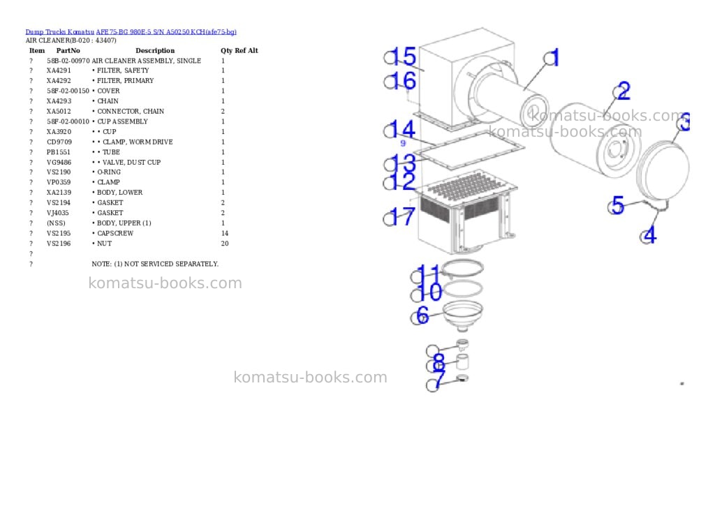 Komatsu AFE75-BG 980E-5 S/N A50250 KCH Parts catalog cover Page 10 Komatsu AFE75-BG 980E-5 S/N A50250 KCH Parts catalog cover Page 10