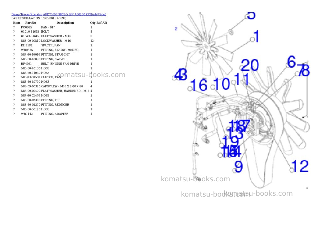 Komatsu AFE75-BG 980E-5 S/N A50250 KCH Parts catalog cover Page 2 Komatsu AFE75-BG 980E-5 S/N A50250 KCH Parts catalog cover Page 2