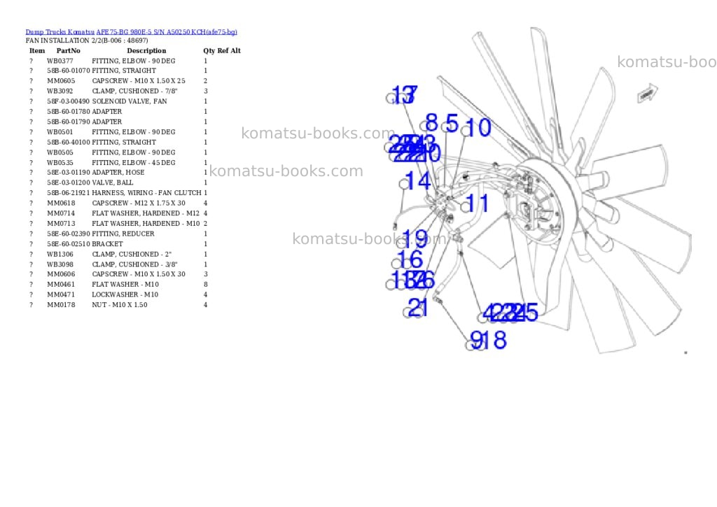 Komatsu AFE75-BG 980E-5 S/N A50250 KCH Parts catalog cover Page 3 Komatsu AFE75-BG 980E-5 S/N A50250 KCH Parts catalog cover Page 3