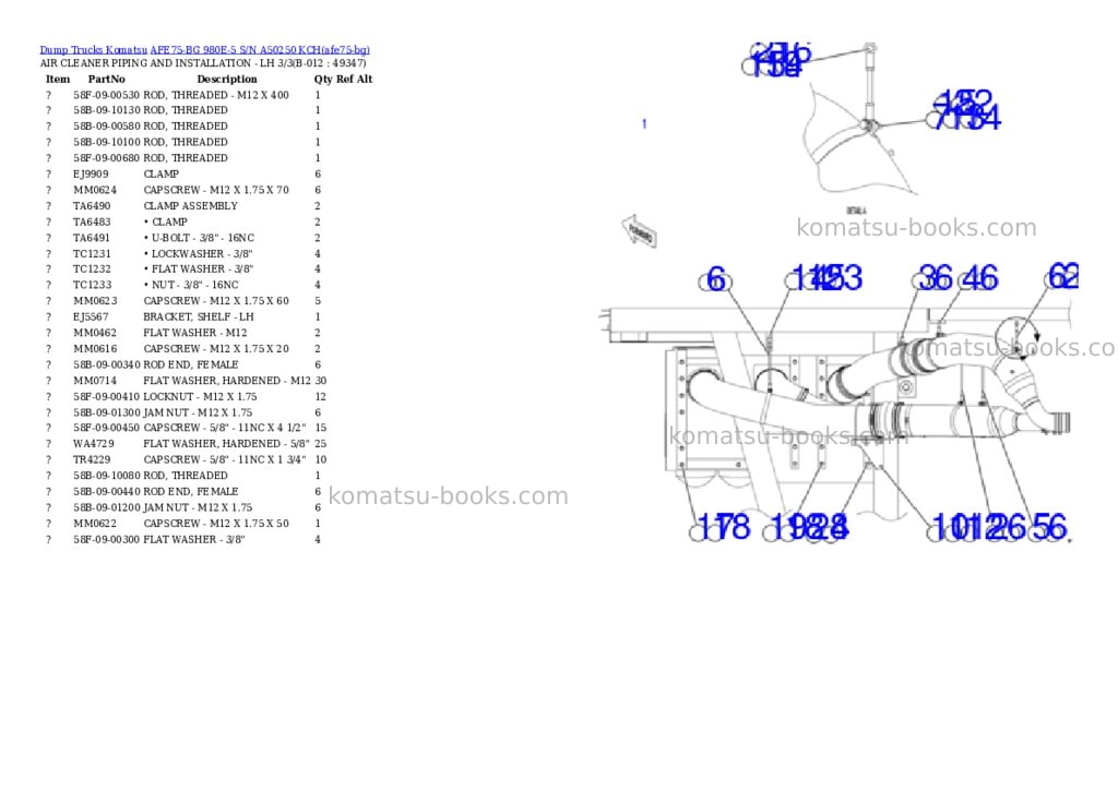 Komatsu AFE75-BG 980E-5 S/N A50250 KCH Parts catalog cover Page 6 Komatsu AFE75-BG 980E-5 S/N A50250 KCH Parts catalog cover Page 6