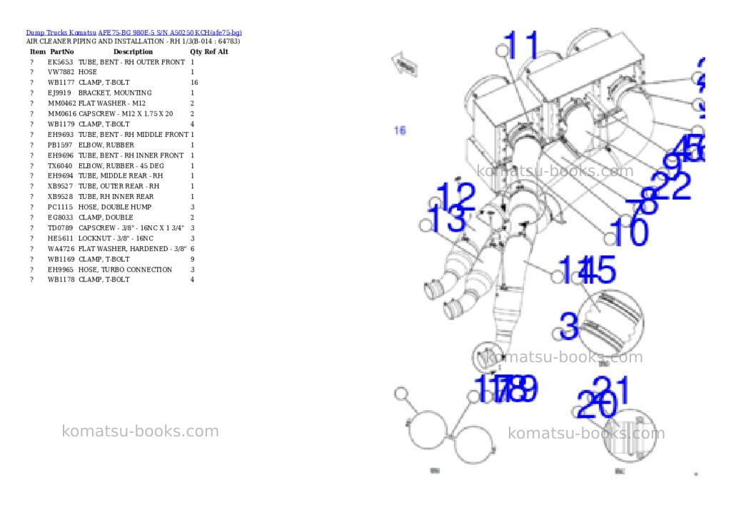 Komatsu AFE75-BG 980E-5 S/N A50250 KCH Parts catalog cover Page 7 Komatsu AFE75-BG 980E-5 S/N A50250 KCH Parts catalog cover Page 7
