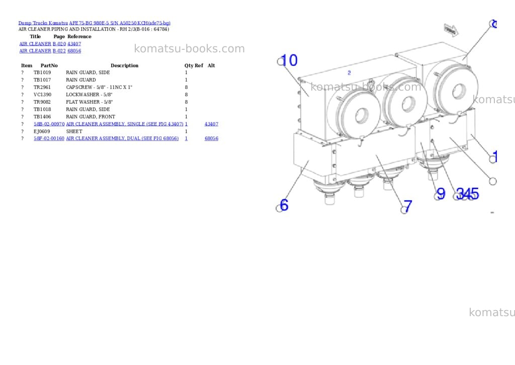 Komatsu AFE75-BG 980E-5 S/N A50250 KCH Parts catalog cover Page 8 Komatsu AFE75-BG 980E-5 S/N A50250 KCH Parts catalog cover Page 8
