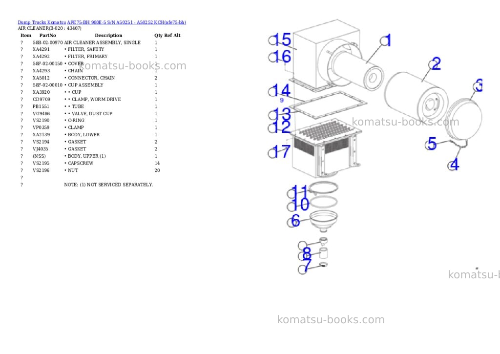 Komatsu AFE75-BH 980E-5 S/N A50251 - A50252 KCH Parts catalog cover Page 10