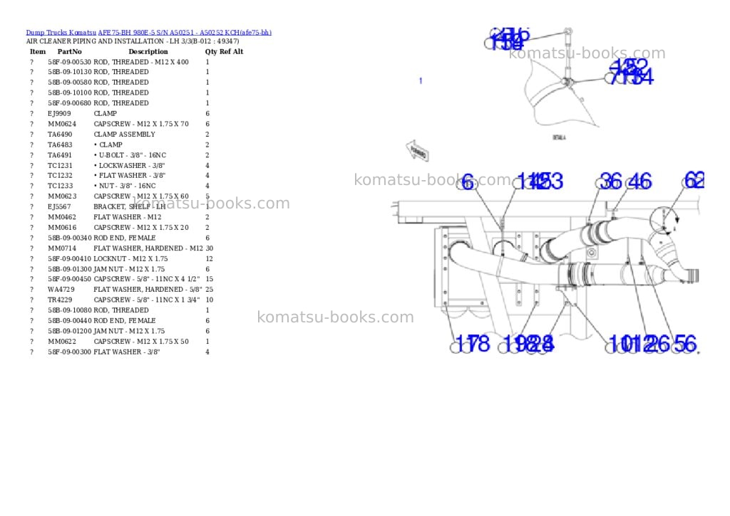 Komatsu AFE75-BH 980E-5 S/N A50251 - A50252 KCH Parts catalog cover Page 6
