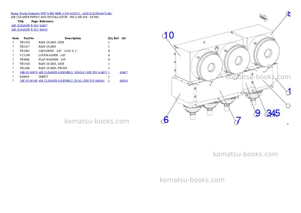 Komatsu AFE75-BH 980E-5 S/N A50251 - A50252 KCH Parts catalog cover Page 8