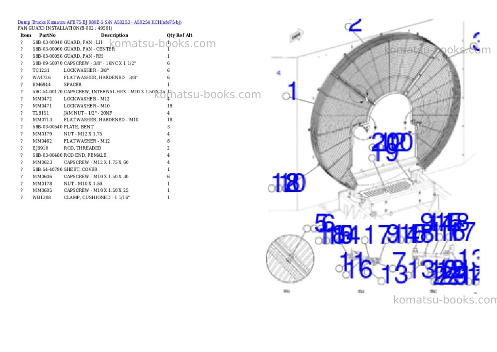 Komatsu AFE75-BJ 980E-5 S/N A50253 - A50254 KCH Parts catalog cover