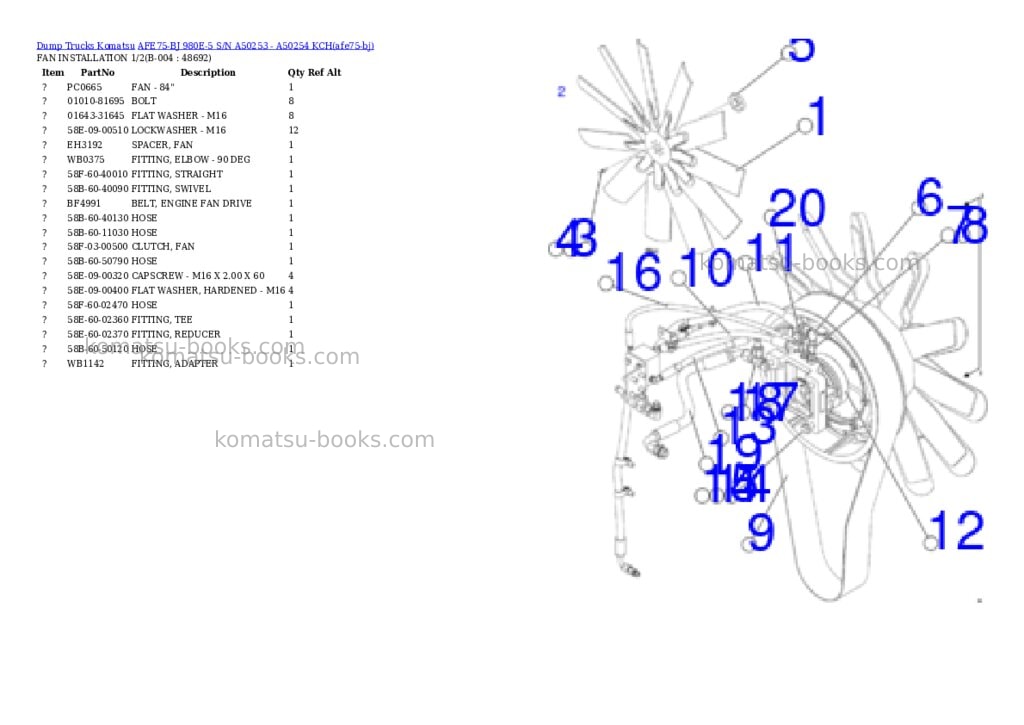 Komatsu AFE75-BJ 980E-5 S/N A50253 - A50254 KCH Parts catalog cover Page 2