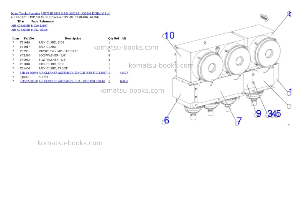 Komatsu AFE75-BJ 980E-5 S/N A50253 - A50254 KCH Parts catalog cover Page 8