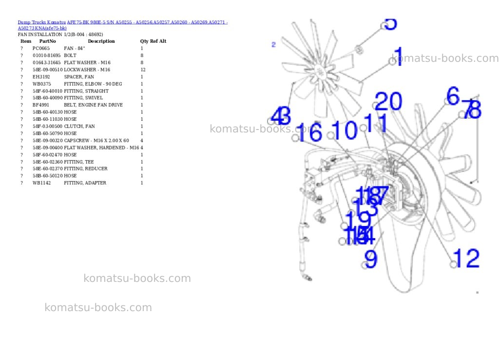 Komatsu AFE75-BK 980E-5 S/N A50255 - A50256,A50257,A50260 - A50269,A50271 - A50273 KNA Parts catalog cover Page 2 Komatsu AFE75-BK 980E-5 S/N A50255 - A50256,A50257,A50260 - A50269,A50271 - A50273 KNA Parts catalog cover Page 2