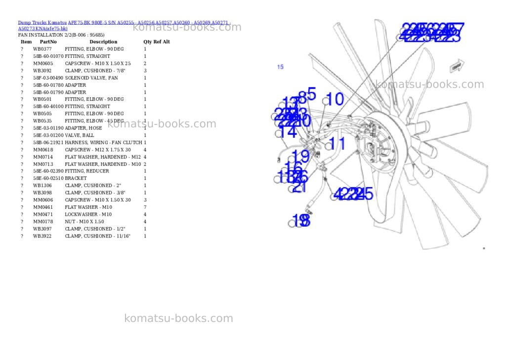 Komatsu AFE75-BK 980E-5 S/N A50255 - A50256,A50257,A50260 - A50269,A50271 - A50273 KNA Parts catalog cover Page 3 Komatsu AFE75-BK 980E-5 S/N A50255 - A50256,A50257,A50260 - A50269,A50271 - A50273 KNA Parts catalog cover Page 3