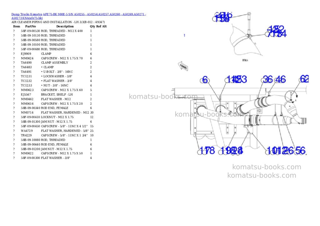 Komatsu AFE75-BK 980E-5 S/N A50255 - A50256,A50257,A50260 - A50269,A50271 - A50273 KNA Parts catalog cover Page 6 Komatsu AFE75-BK 980E-5 S/N A50255 - A50256,A50257,A50260 - A50269,A50271 - A50273 KNA Parts catalog cover Page 6