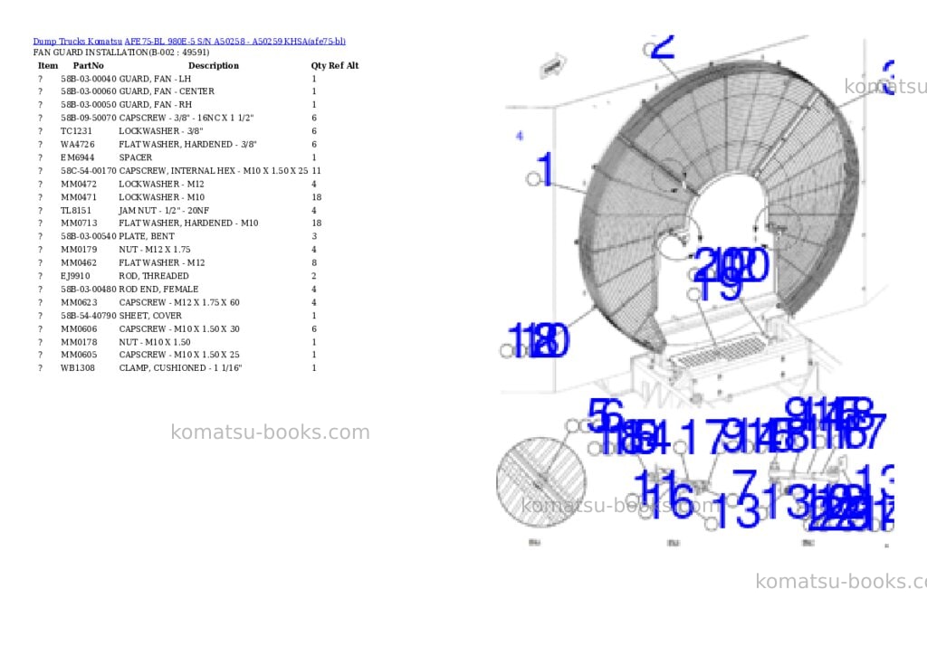 Komatsu AFE75-BL 980E-5 S/N A50258 - A50259 KHSA Parts catalog cover