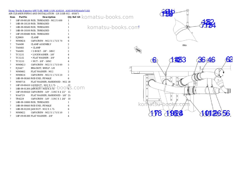 Komatsu AFE75-BL 980E-5 S/N A50258 - A50259 KHSA Parts catalog cover Page 6