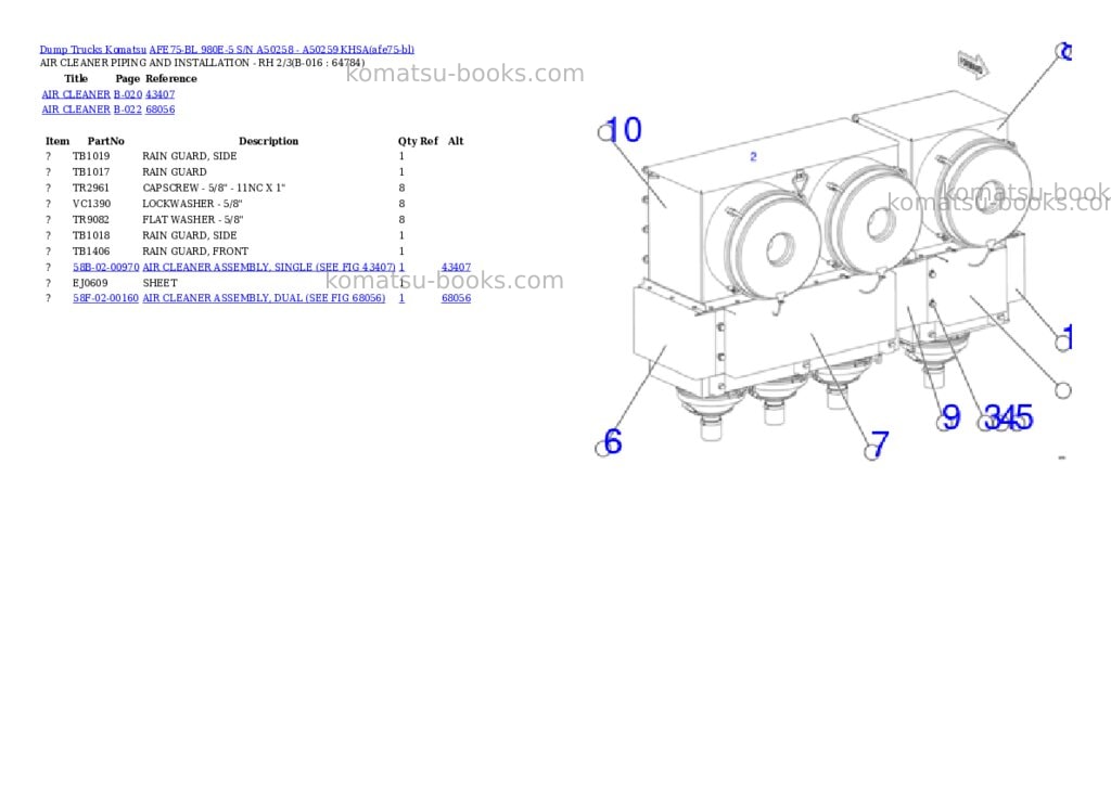 Komatsu AFE75-BL 980E-5 S/N A50258 - A50259 KHSA Parts catalog cover Page 8