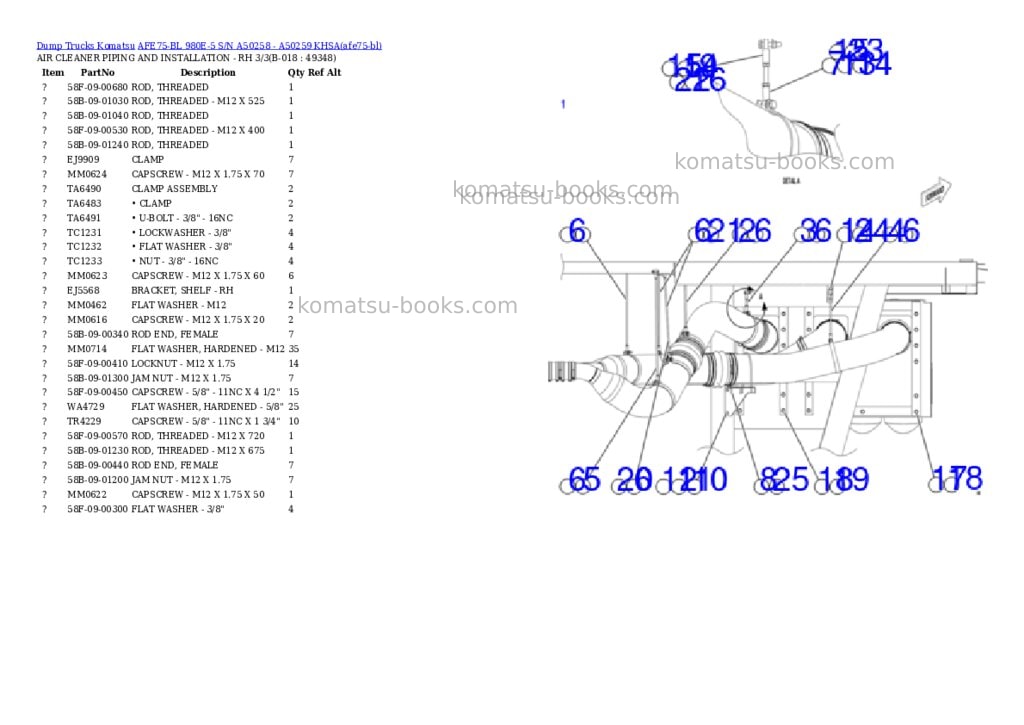 Komatsu AFE75-BL 980E-5 S/N A50258 - A50259 KHSA Parts catalog cover Page 9
