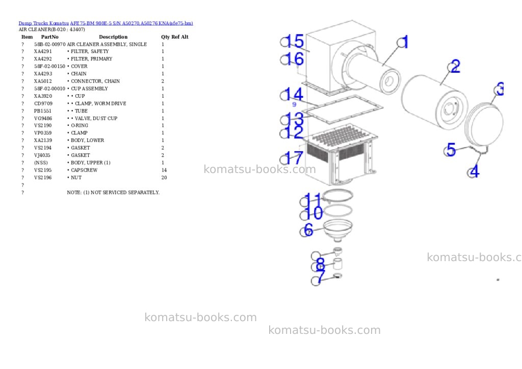 Komatsu AFE75-BM 980E-5 S/N A50270,A50276 KNA Parts catalog cover Page 10